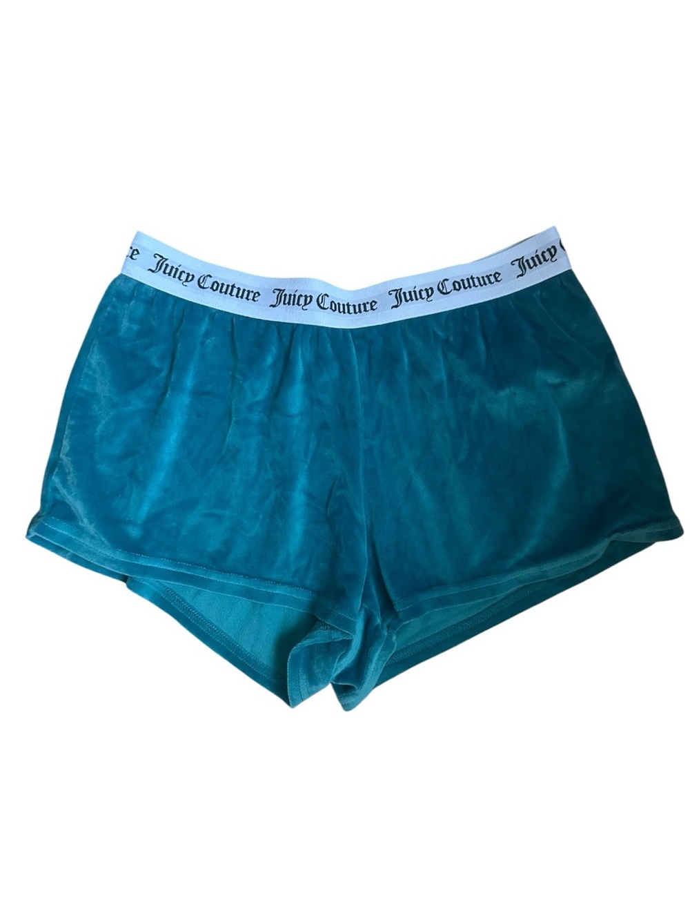 Juicy Couture Teal Velvet Shorts Women M Sequined Logo Y2K Low Rise EUC